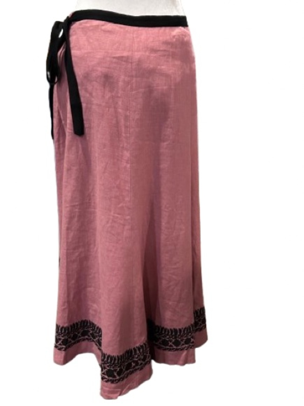 Karen Kane 100% Linen A-line Midi Skirt Pink Black Sequin Whimsigoth Size 10 - Picture 8 of 11